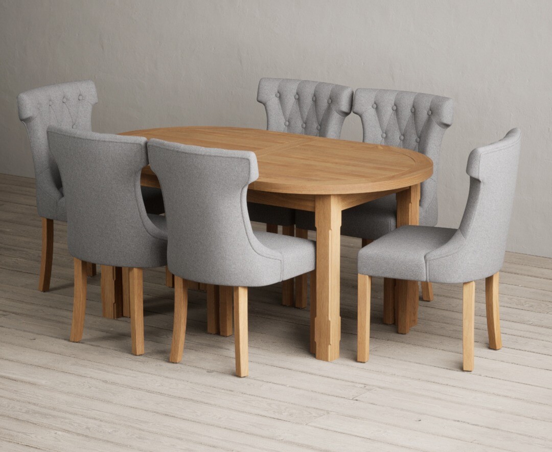Product photograph of Extending Caversham Oak Oval Dining Table With 8 Grey Clara Chairs from Oak Furniture Superstore