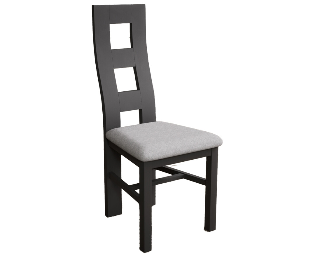 Photo 3 of Painted charcoal grey flow back dining chairs with light grey fabric seat pad