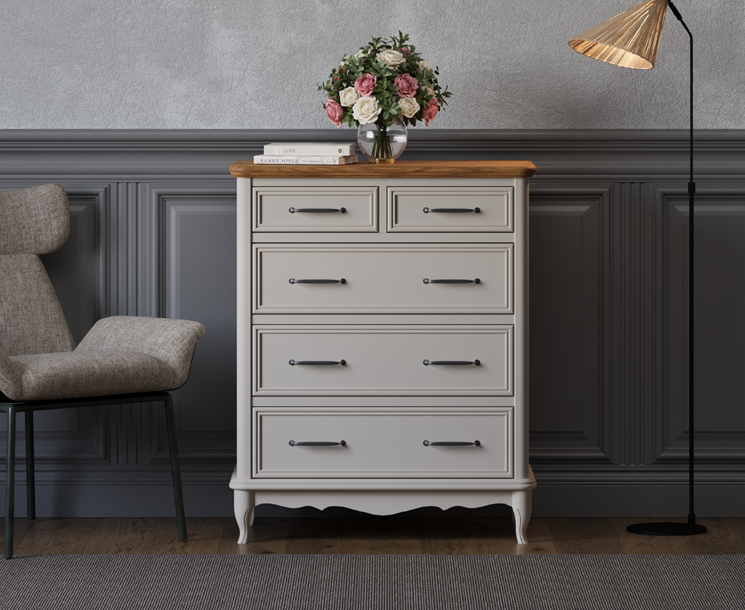 Product photograph of Chateau Oak And Soft White Painted 2 Over 3 Chest Of Drawers from Oak Furniture Superstore