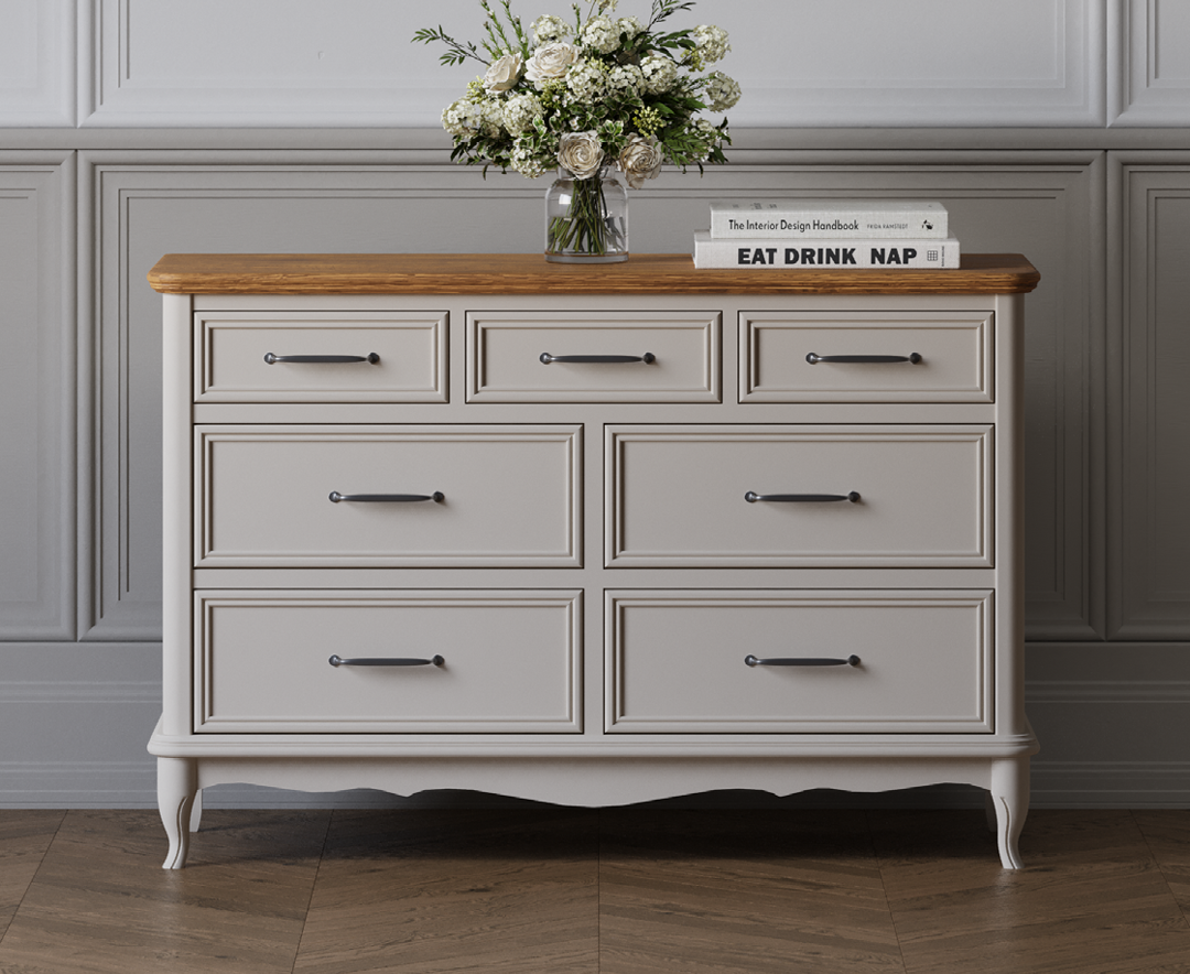 Product photograph of Chateau Oak And Soft White Painted Wide Chest Of Drawers from Oak Furniture Superstore