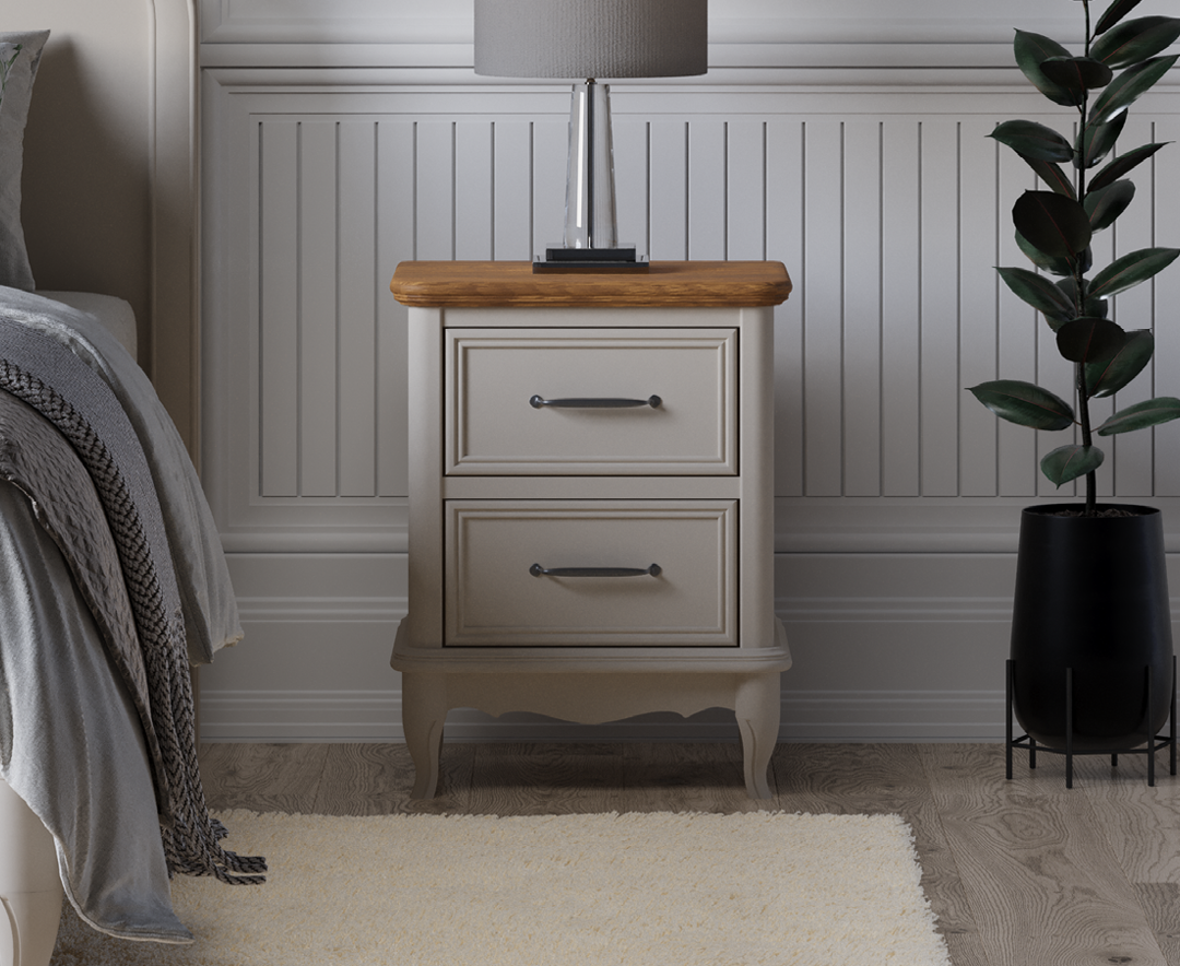 Chateau Oak and Soft White Painted 2 Drawer Bedside Table