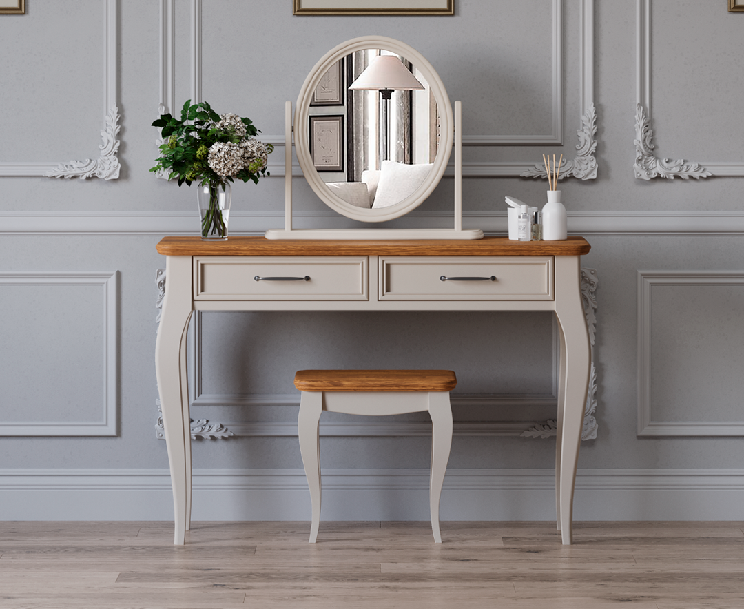 Product photograph of Chateau Oak And Soft White Painted Dressing Table Set from Oak Furniture Superstore