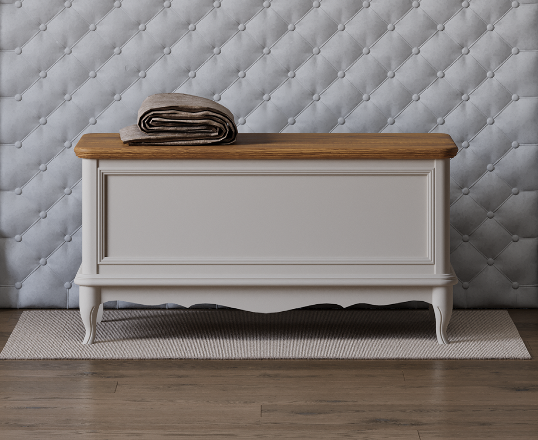 Product photograph of Chateau Oak And Soft White Painted Blanket Box from Oak Furniture Superstore