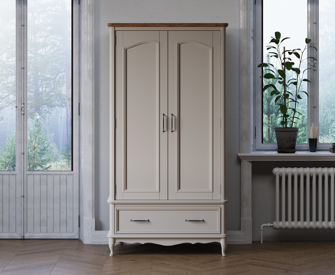 Chateau Oak and Soft White Painted Double Wardrobe
