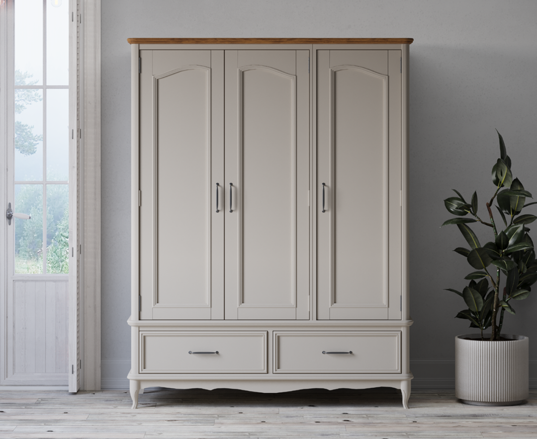 Chateau Oak and Soft White Painted Triple Wardrobe