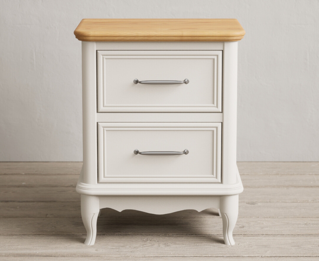 Product photograph of Chateau Oak And Soft White Painted 2 Drawer Bedside Table from Oak Furniture Superstore