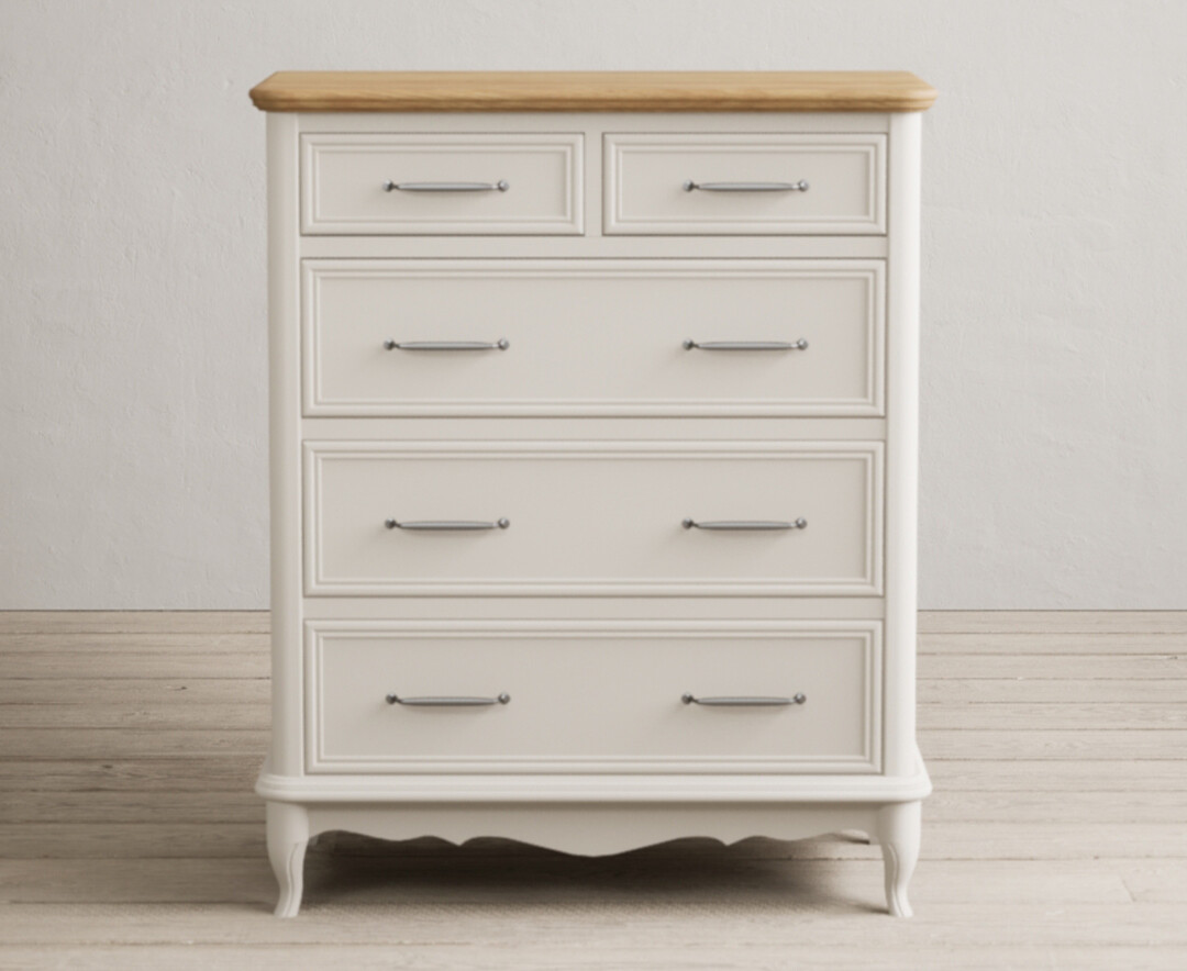 Product photograph of Chateau Oak And Soft White Painted 2 Over 3 Chest Of Drawers from Oak Furniture Superstore