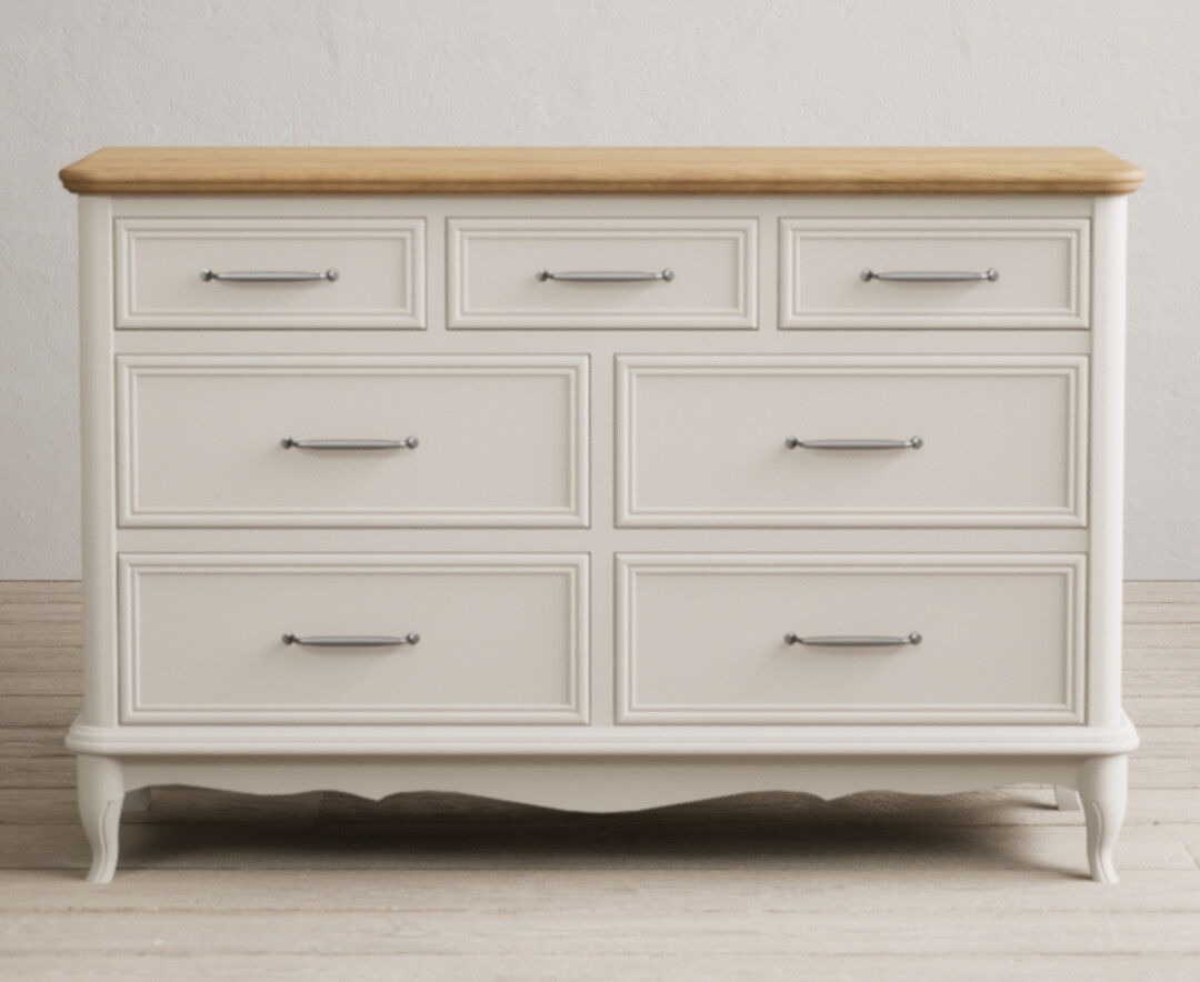 Chateau Oak And Soft White Painted Wide Chest Of Drawers