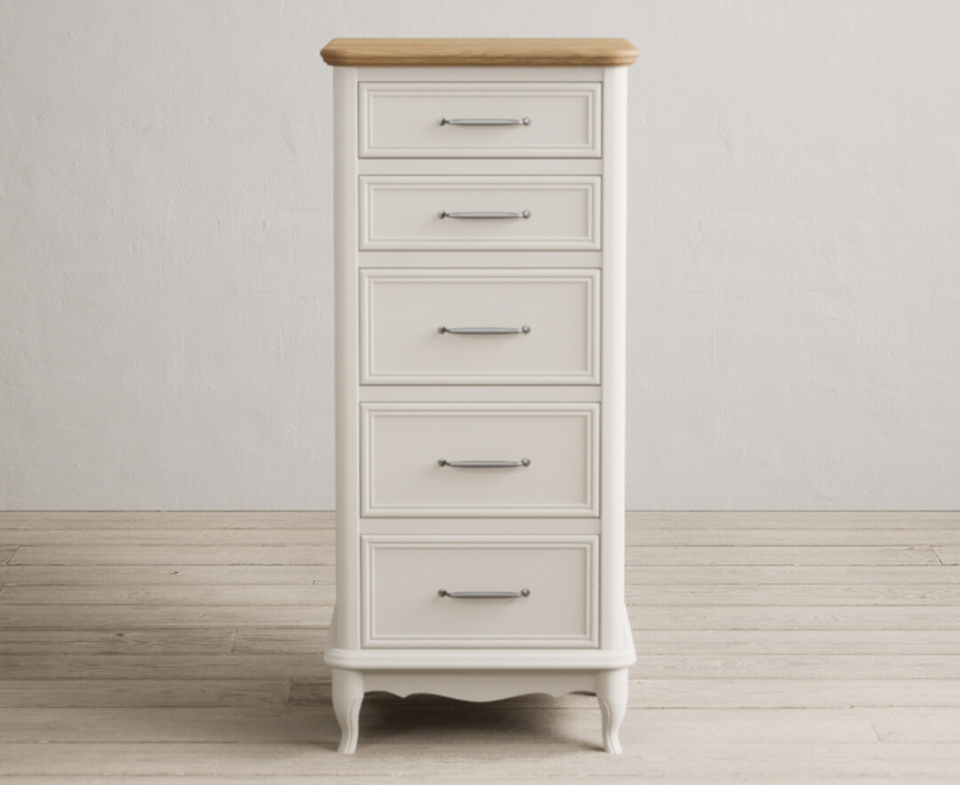 Product photograph of Chateau Oak And Soft White Painted 5 Drawer Tallboy from Oak Furniture Superstore