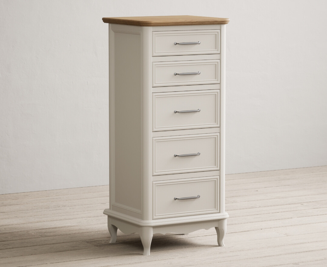 Photo 1 of Chateau oak and soft white painted 5 drawer tallboy