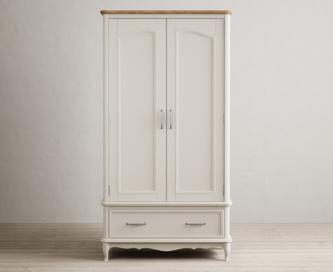 Product photograph of Chateau Oak And Soft White Painted Double Wardrobe from Oak Furniture Superstore