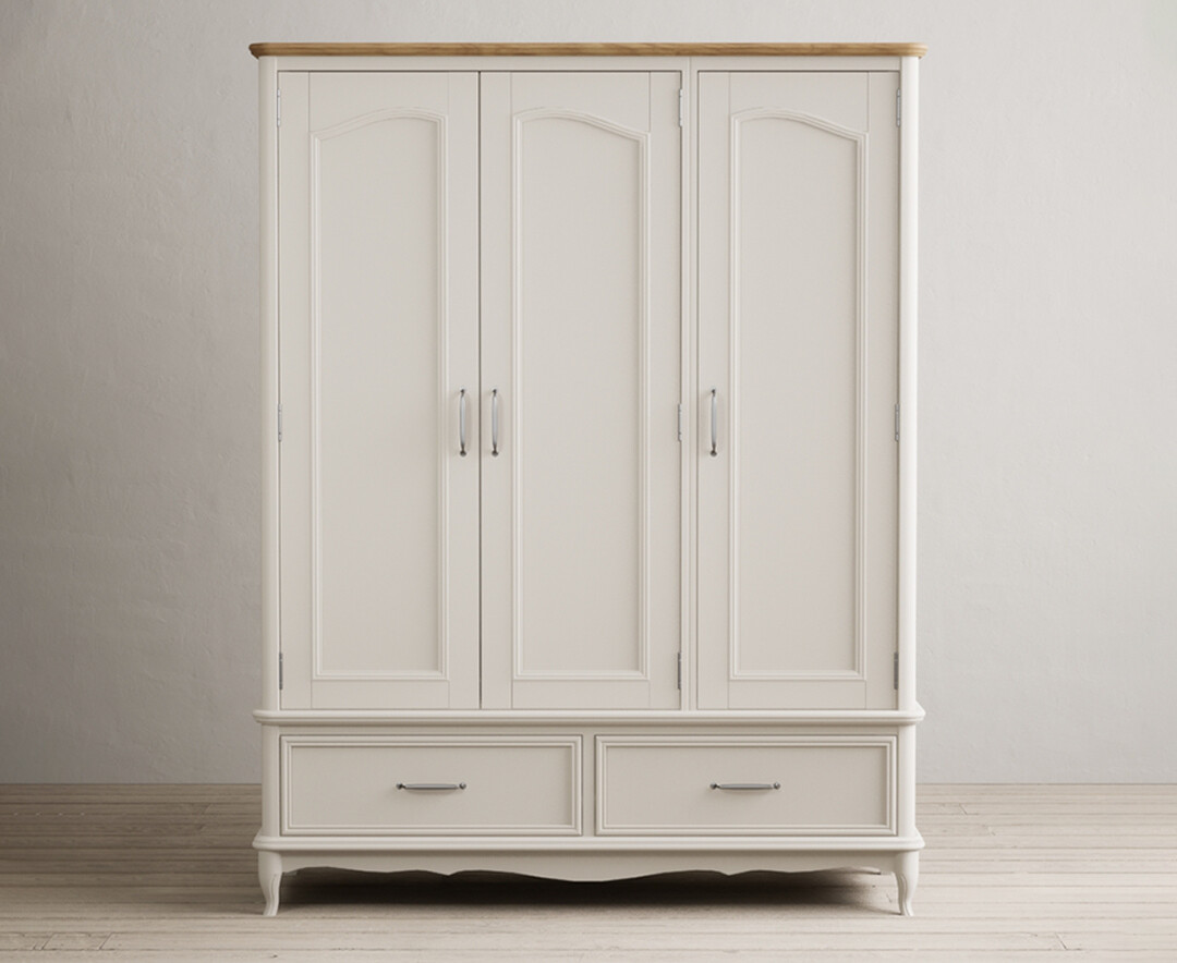Product photograph of Chateau Oak And Soft White Painted Triple Wardrobe from Oak Furniture Superstore
