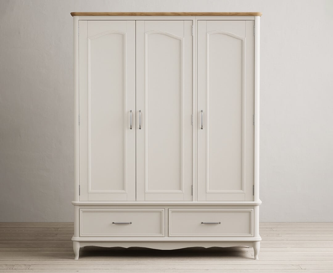 Chateau Oak And Soft White Painted Triple Wardrobe