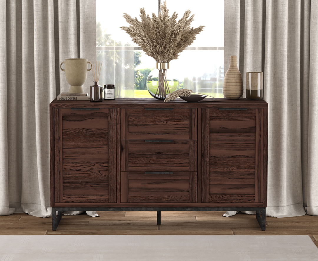 Product photograph of Dakota Dark Acacia And Metal Large Sideboard from Oak Furniture Superstore