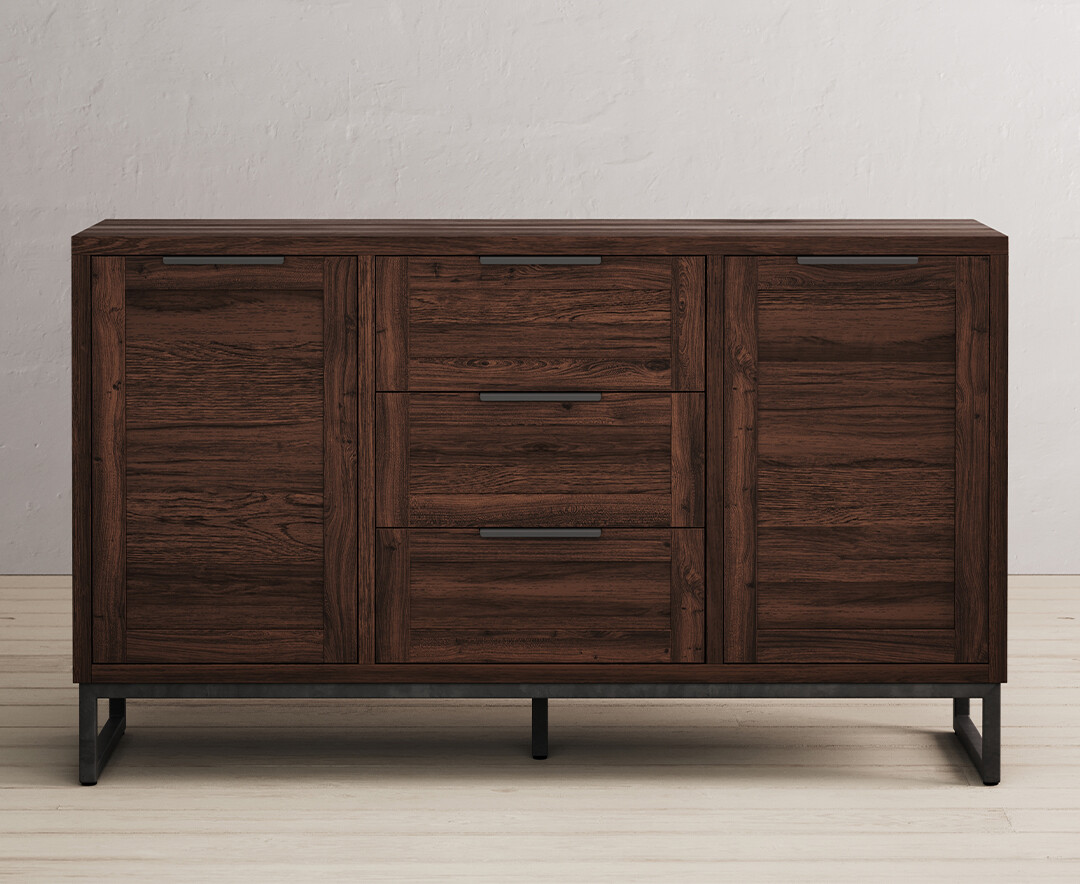 Product photograph of Dakota Dark Acacia And Metal Large Sideboard from Oak Furniture Superstore