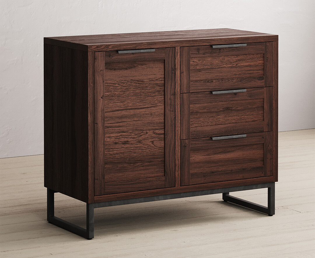 Product photograph of Dakota Dark Acacia And Metal Small Sideboard from Oak Furniture Superstore.