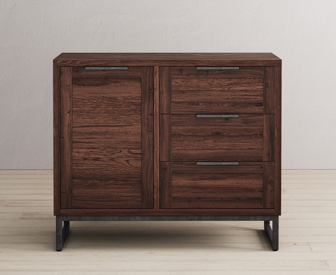 Product photograph of Dakota Dark Acacia And Metal Small Sideboard from Oak Furniture Superstore