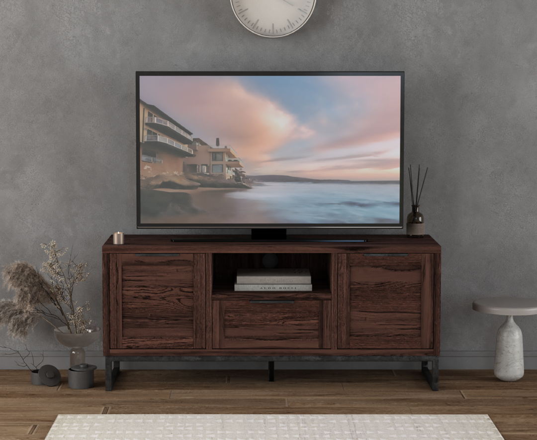 Product photograph of Dakota Dark Acacia And Metal Large Tv Cabinet from Oak Furniture Superstore