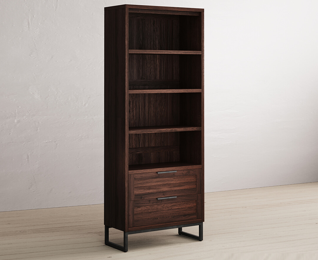 Product photograph of Dakota Dark Acacia And Metal Tall Bookcase from Oak Furniture Superstore.