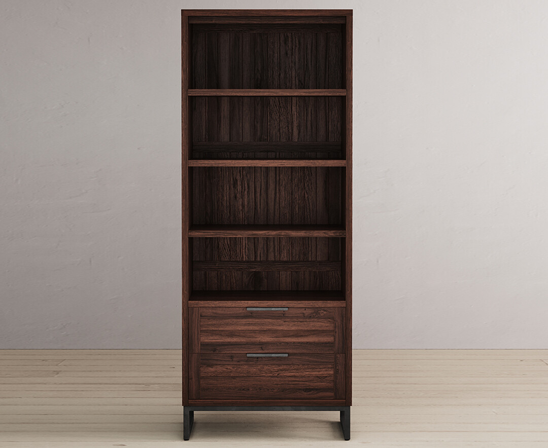 Product photograph of Dakota Dark Acacia And Metal Tall Bookcase from Oak Furniture Superstore