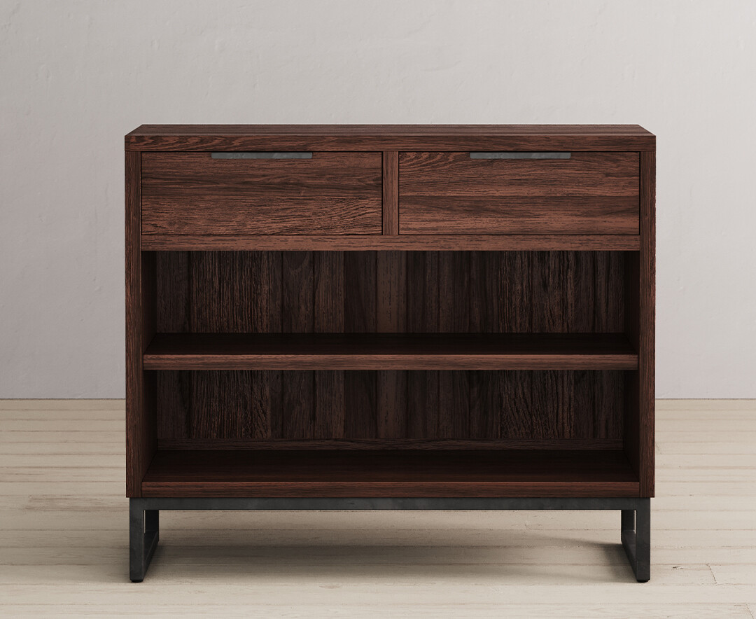 Product photograph of Dakota Dark Acacia And Metal Console Table from Oak Furniture Superstore