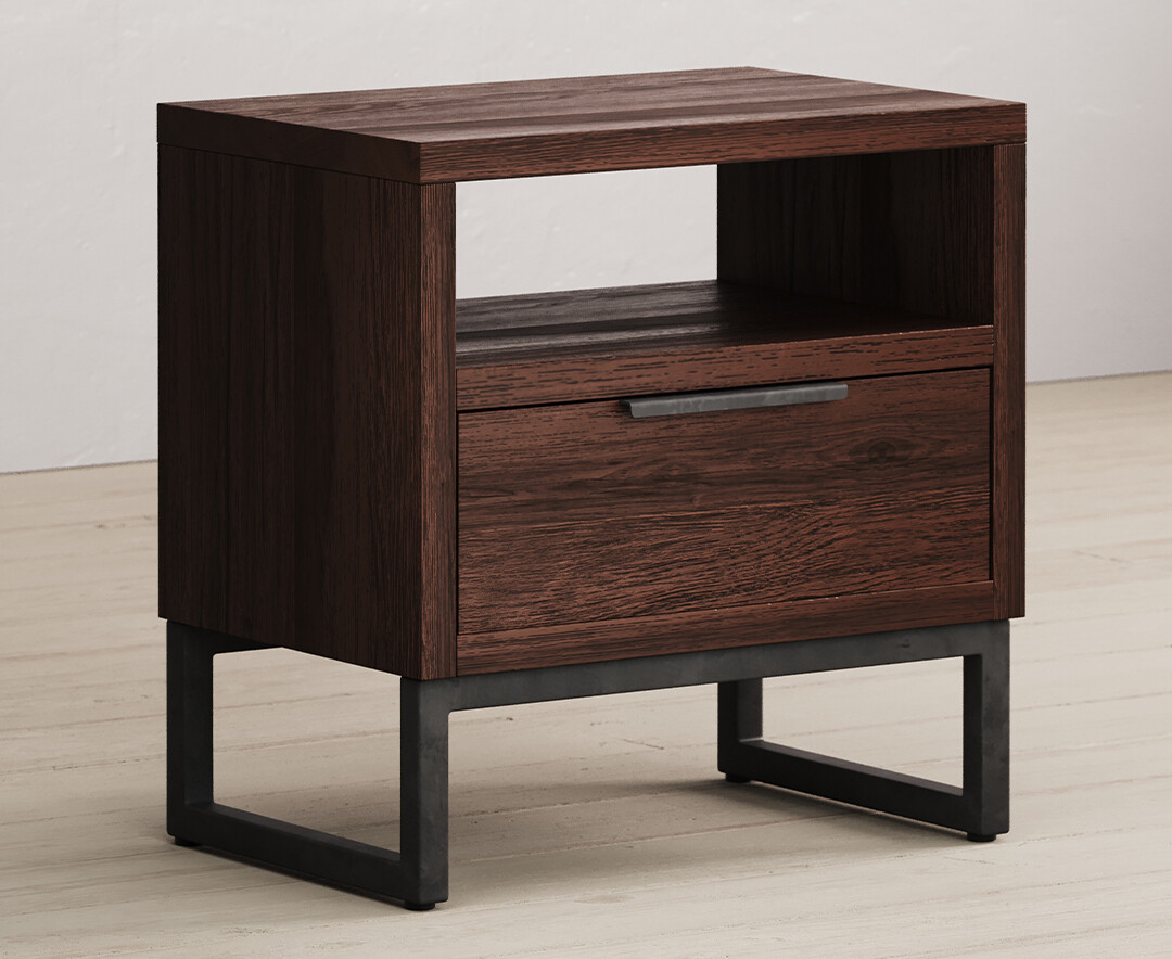 Product photograph of Dakota Dark Acacia And Metal Lamp Table from Oak Furniture Superstore.