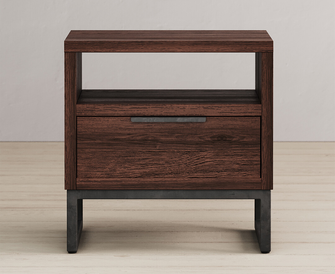 Product photograph of Dakota Dark Acacia And Metal Lamp Table from Oak Furniture Superstore