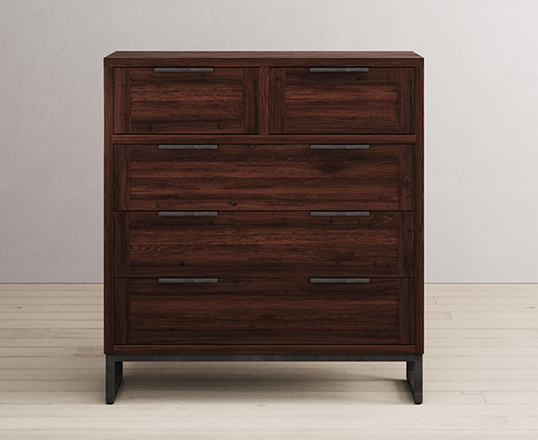 Product photograph of Dakota Dark Acacia And Metal 2 Over 3 Chest Of Drawers from Oak Furniture Superstore