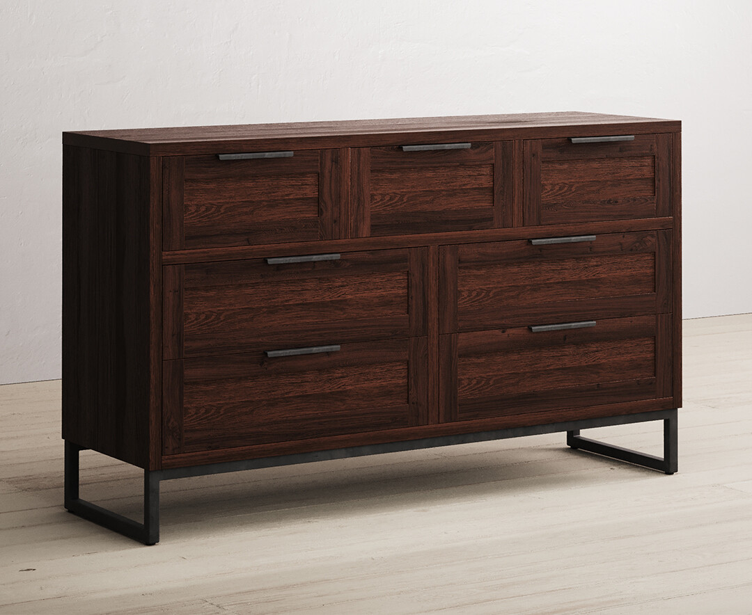 Product photograph of Dakota Dark Acacia And Metal Wide Chest Of Drawers from Oak Furniture Superstore.