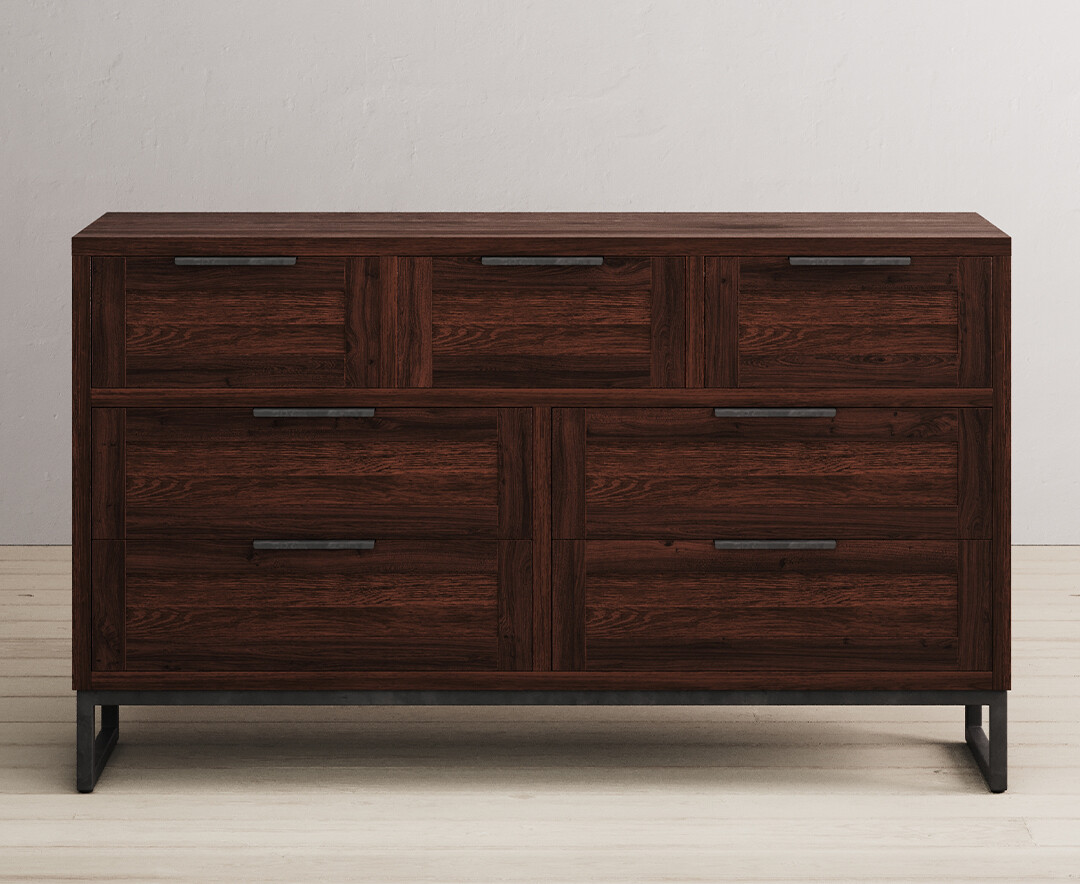 Product photograph of Dakota Dark Acacia And Metal Wide Chest Of Drawers from Oak Furniture Superstore