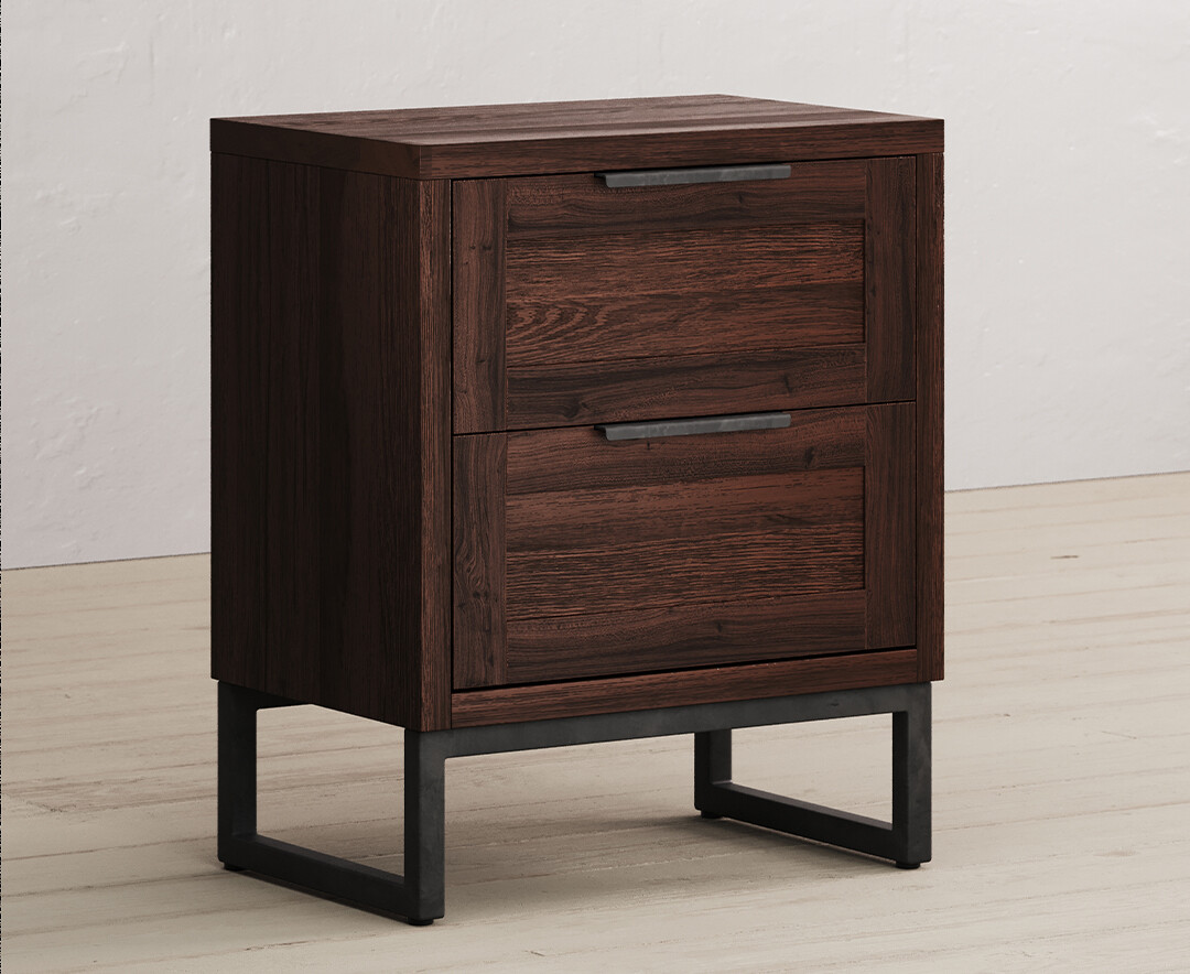 Product photograph of Dakota Dark Acacia And Metal 2 Drawer Bedside Table from Oak Furniture Superstore.
