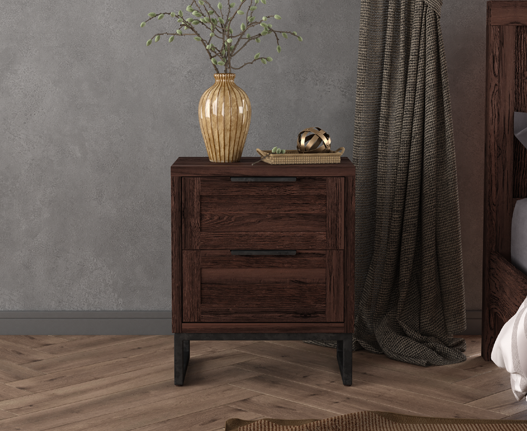 Dakota Dark Acacia and Metal 2 Drawer Bedside Table