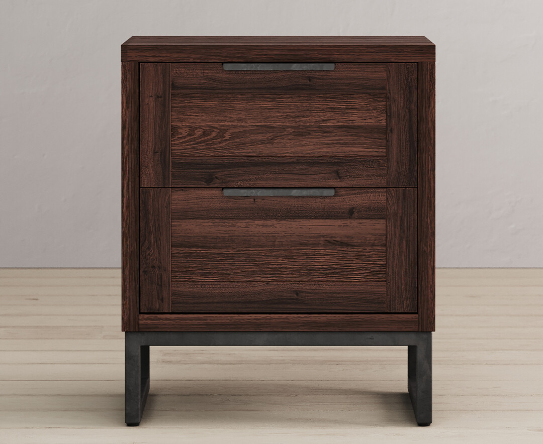 Product photograph of Dakota Dark Acacia And Metal 2 Drawer Bedside Table from Oak Furniture Superstore