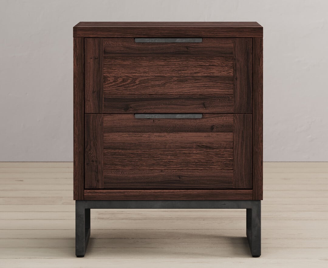 Dakota Dark Acacia And Metal 2 Drawer Bedside Table