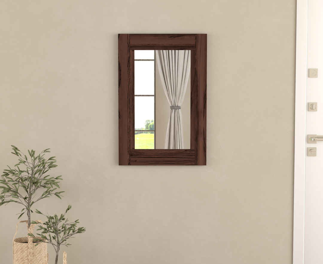 Product photograph of Dakota Dark Acacia Wall Mirror from Oak Furniture Superstore