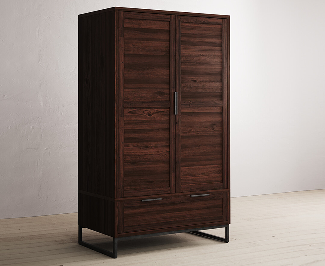 Product photograph of Dakota Dark Acacia And Metal Double Wardrobe from Oak Furniture Superstore.