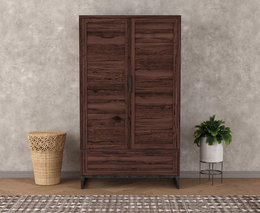 Dakota Dark Acacia and Metal Double Wardrobe