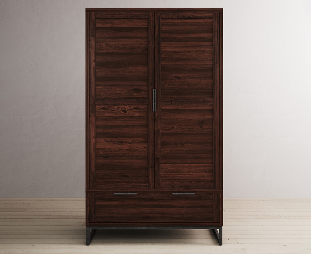 Product photograph of Dakota Dark Acacia And Metal Double Wardrobe from Oak Furniture Superstore