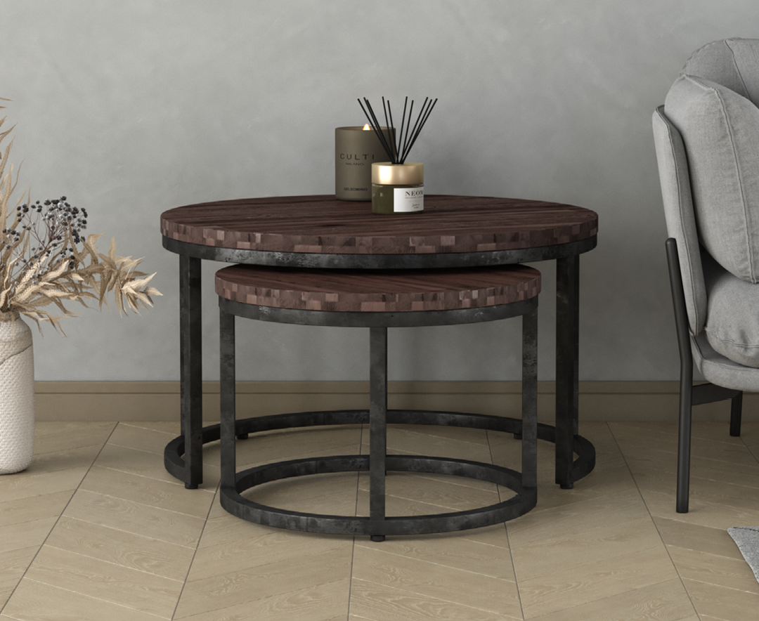 Product photograph of Dakota Dark Acacia And Metal Round Nest Of Tables from Oak Furniture Superstore