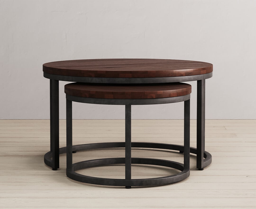 Product photograph of Dakota Dark Acacia And Metal Round Nest Of Tables from Oak Furniture Superstore