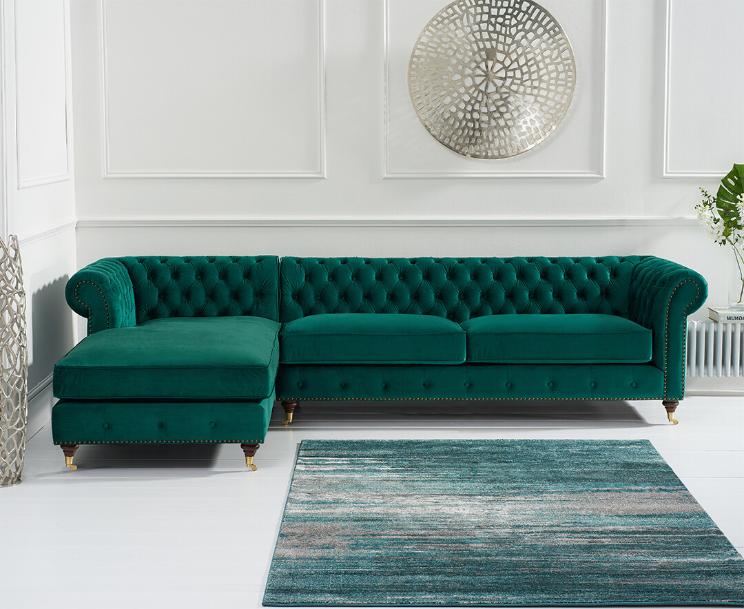 Photo 1 of Chiswick extra large green velvet left facing chesterfield corner chaise sofa