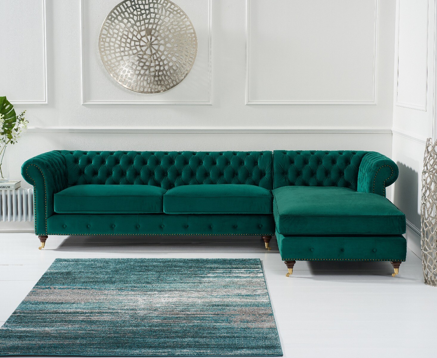Photo 1 of Chiswick extra large green velvet right facing chesterfield corner chaise sofa