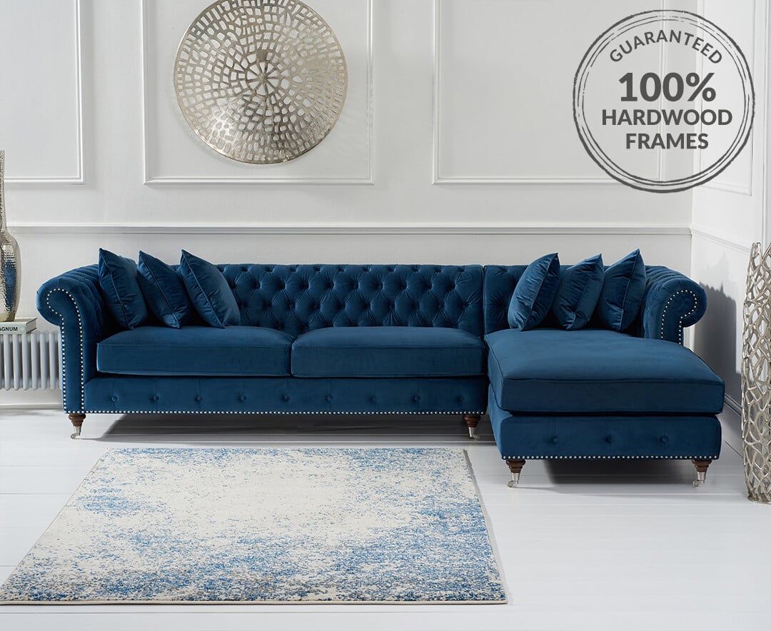Corner sofa velvet hotsell blue