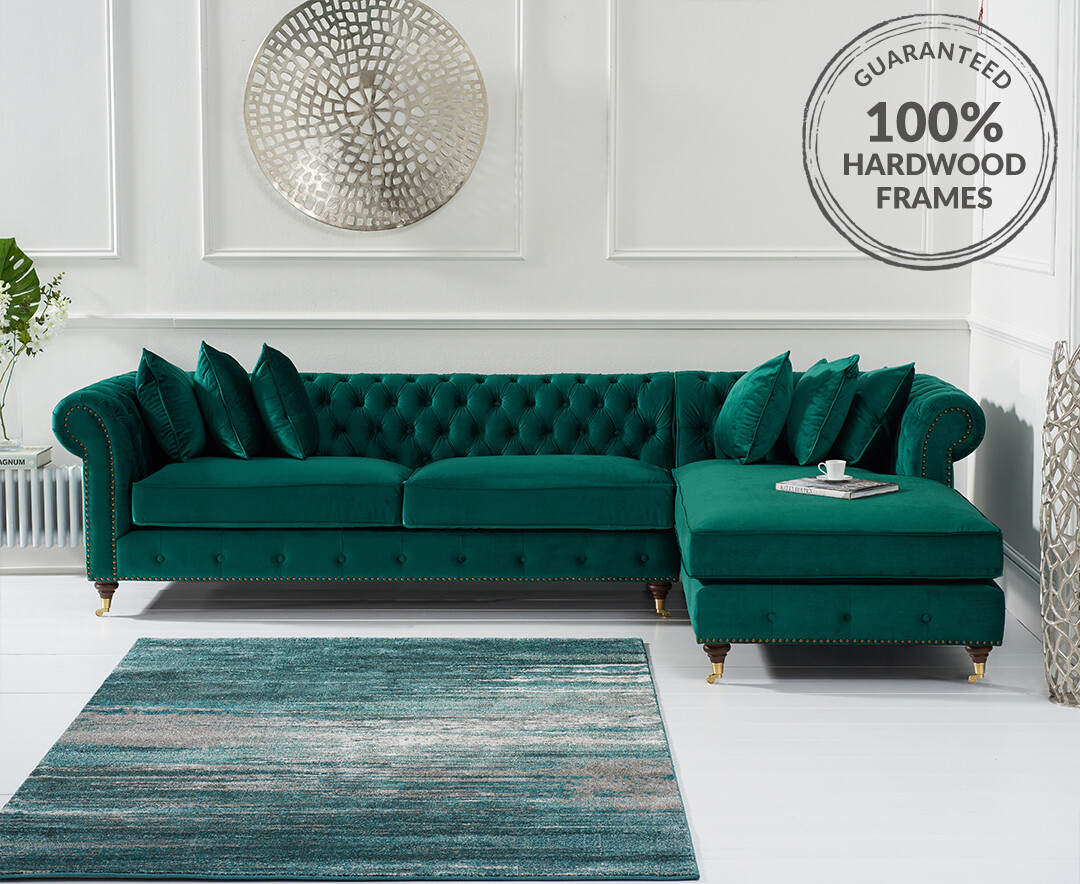 Velvet chaise store corner sofa