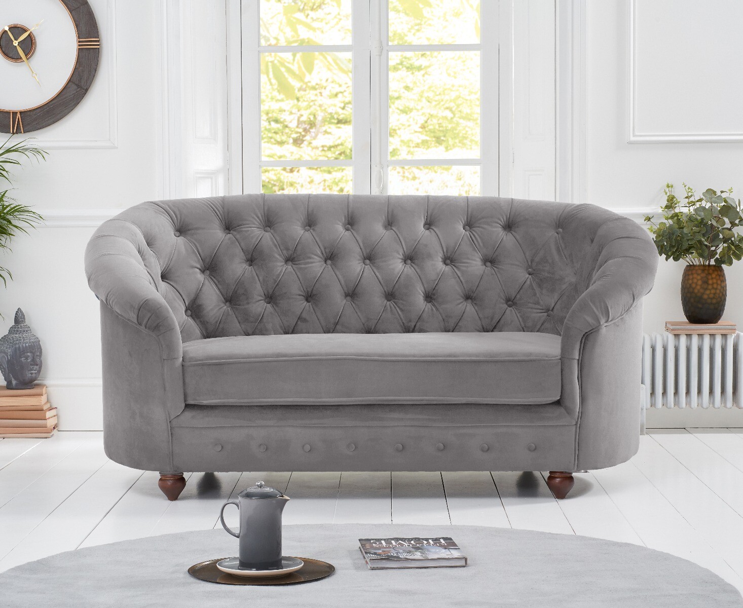 Product photograph of Apsley Chesterfield Grey Velvet 2 Seater Sofa from Oak Furniture Superstore.