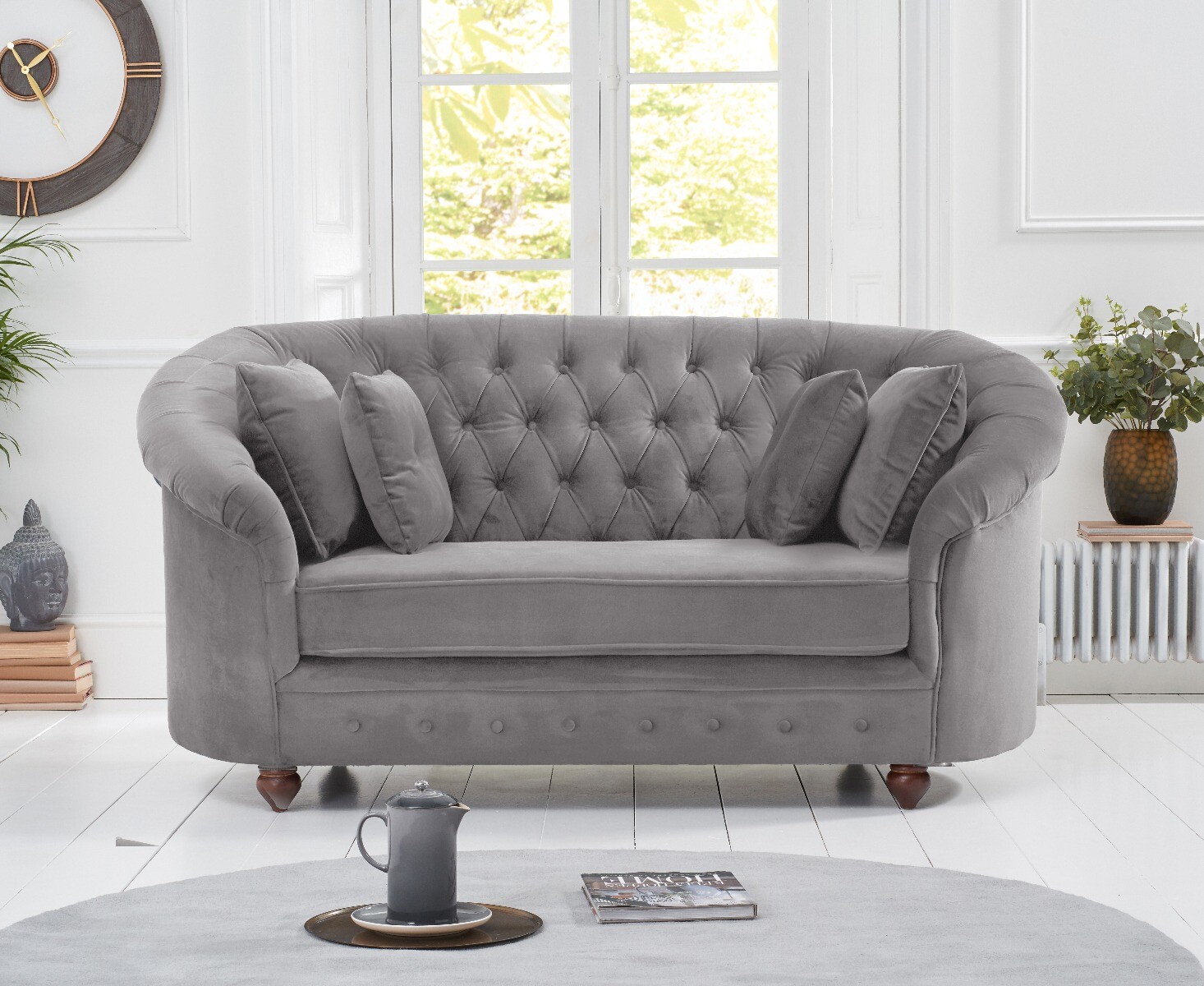 Product photograph of Apsley Chesterfield Grey Velvet 2 Seater Sofa from Oak Furniture Superstore