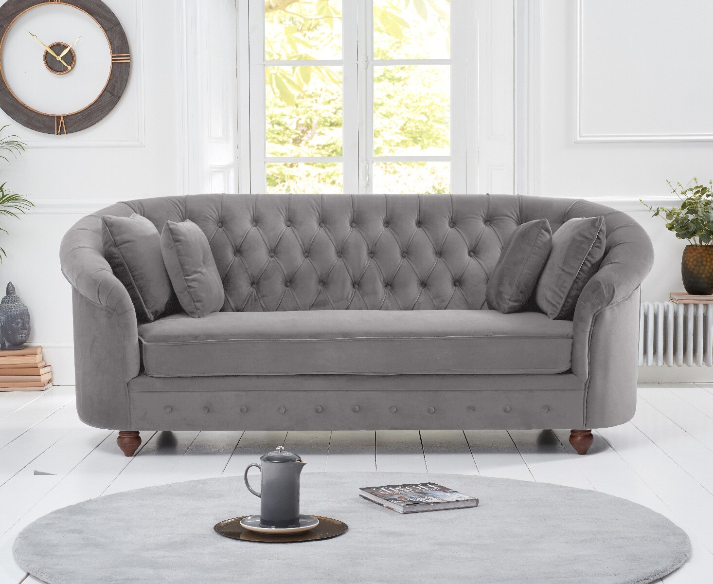 Product photograph of Apsley Chesterfield Grey Velvet 3 Seater Sofa from Oak Furniture Superstore