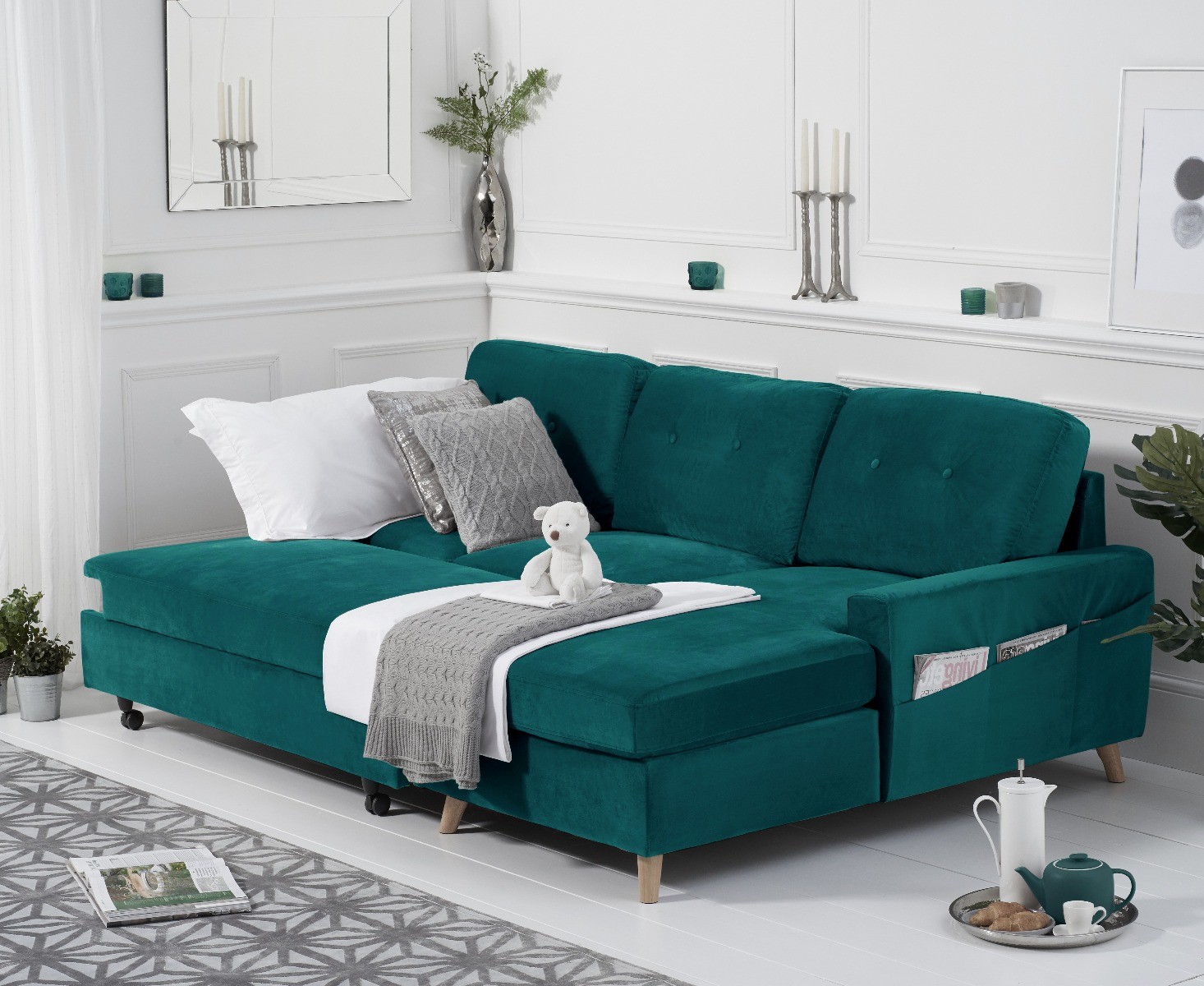 Photo 1 of Florence right facing chaise sofa bed in green velvet
