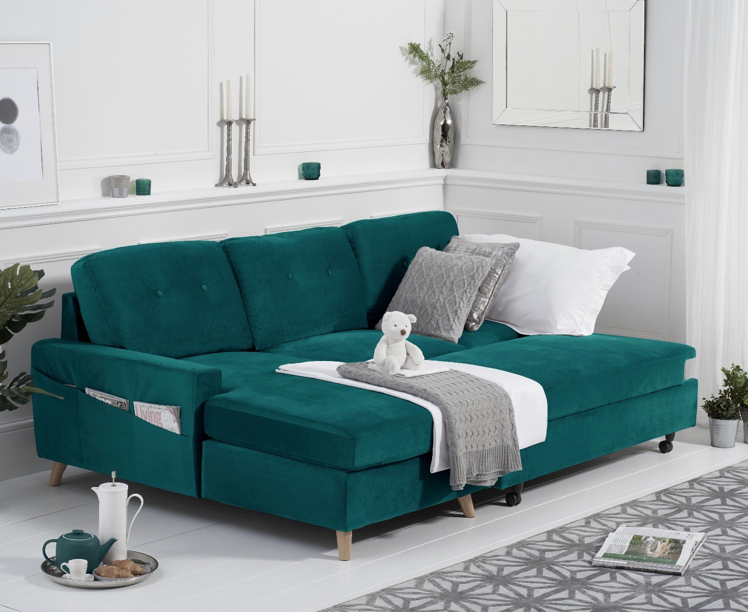 Photo 1 of Florence left facing chaise sofa bed in green velvet