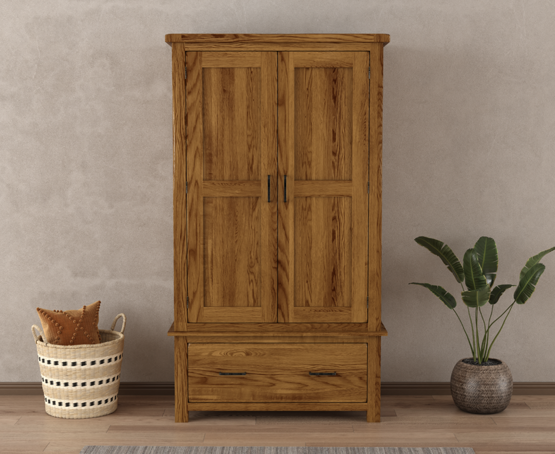 Harrogate Rustic Solid Oak Double Wardrobe